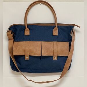 The AARP Classic Courier Organizer Laptop Bag Blue Brown Pockets Shoulder Bag